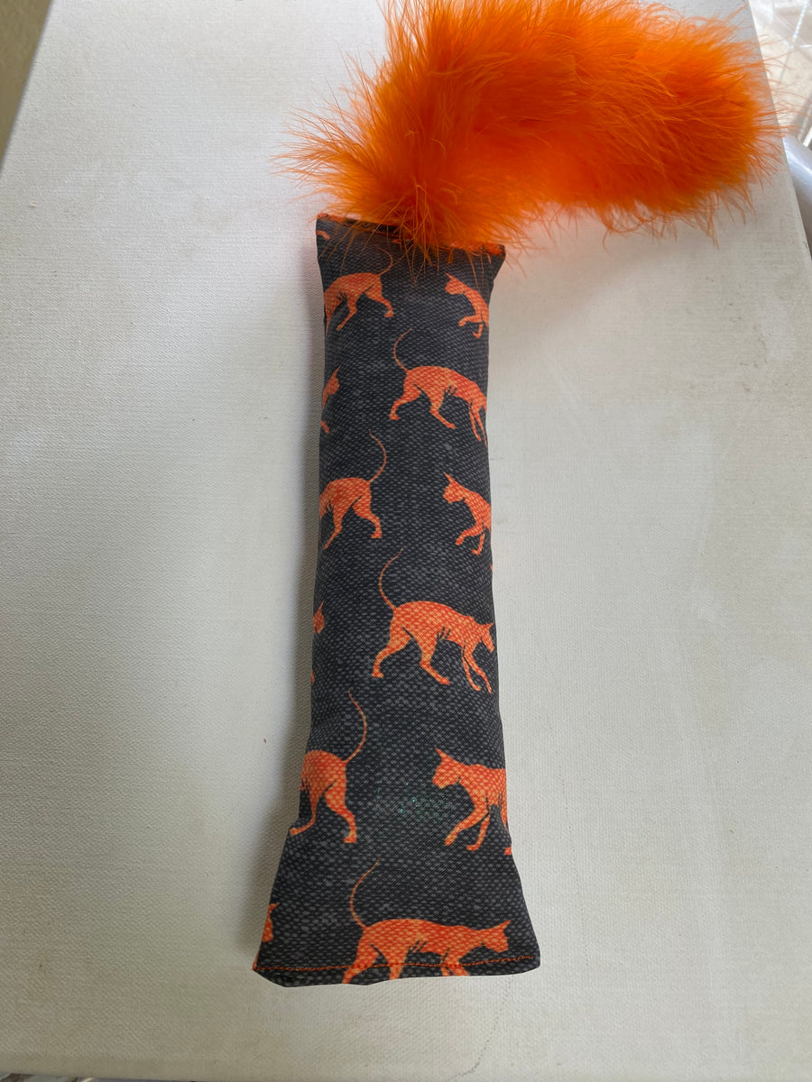Halloween Orange Cat Silhouettes Catnip, Silvervine & Crunch Kicker with Marabou