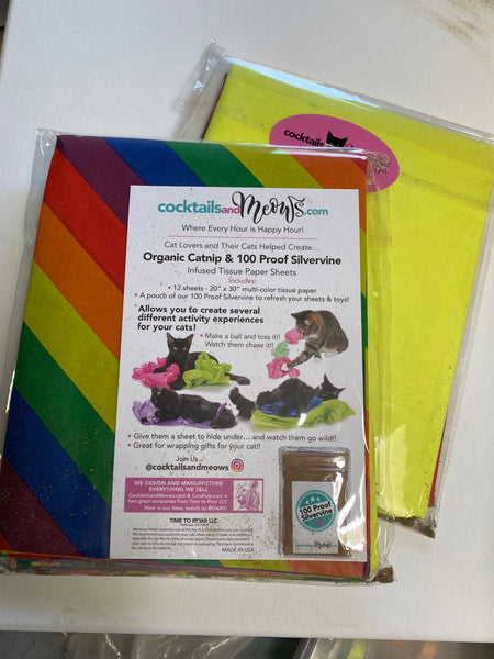 NEW! Organic Catnip & Silvervine Infused Paper Sheets Pride Stripe/Yellow