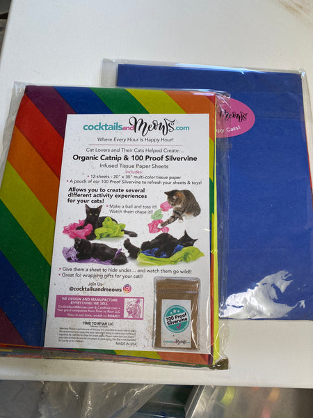 NEW! Organic Catnip & Silvervine Infused Paper Sheets Pride Stripe/Blue