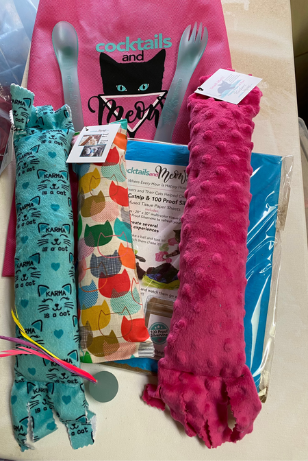 Great Value Mystery Bag with 3 Kickers & 1 Pkg Infused Paper Sheets & 1 Dual Ended Spoon  & Fork & 1 Bouncing Birdie & Signature Totebag
