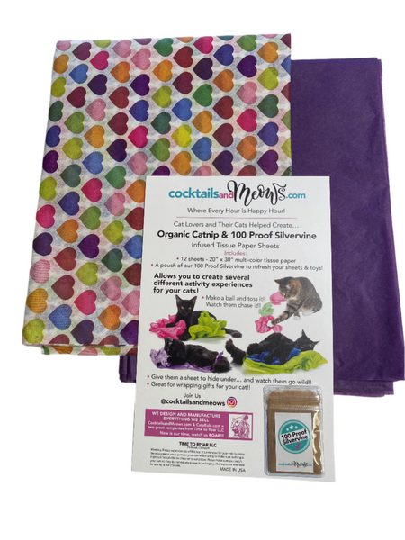 NEW! It's All Hearts Organic Catnip & Silvervine Infused Paper Sheets (Hearts/Purple)
