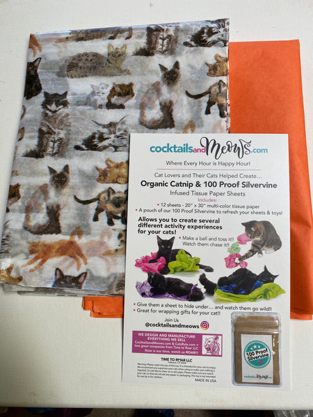 NEW! All Cats Organic Catnip & Silvervine Infused Paper Sheets (Allover Cats/Orange)