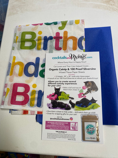 NEW! Happy Birthday! Organic Catnip & Silvervine Infused Paper Sheets (Happy Birthday/Blue