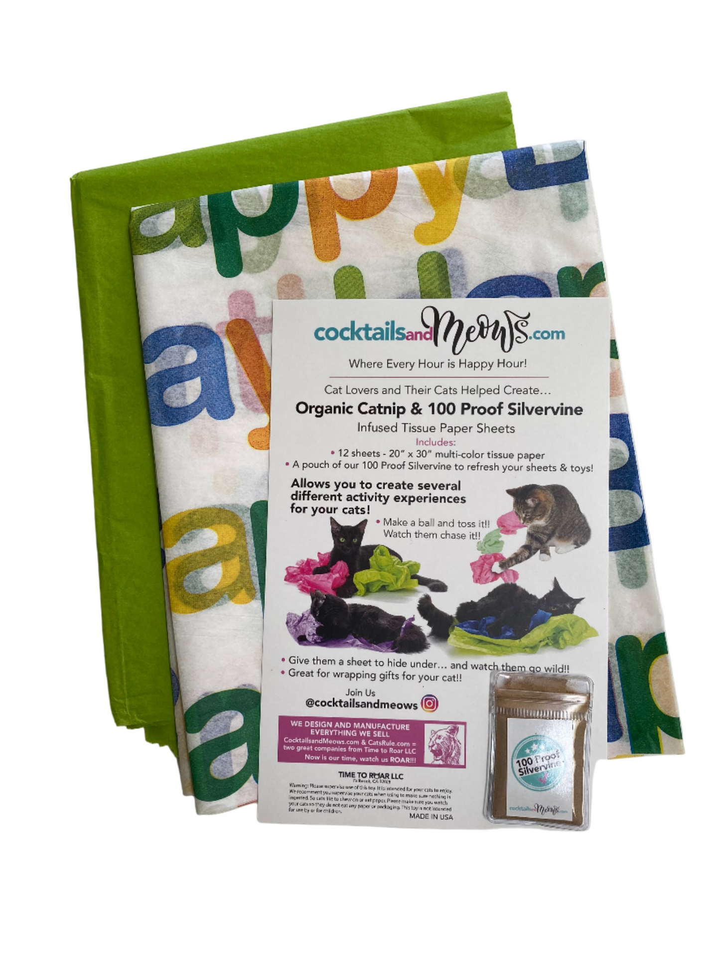 MeowDays 100 Proof Silvervine & Organic Catnip Infused Happy Birthday Crinkle Sheets