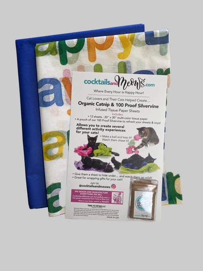 MeowDays 100 Proof Silvervine & Organic Catnip Infused Happy Birthday Crinkle Sheets