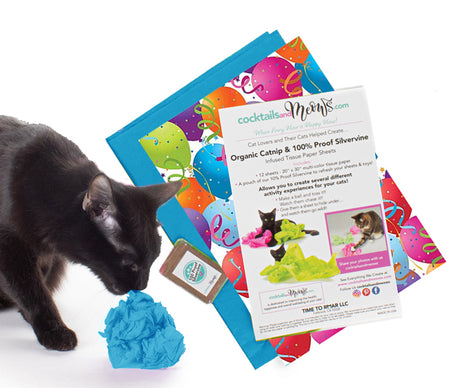 Time to Party! Organic Catnip & Silvervine Infused Paper Sheets (Balloons/Blue)