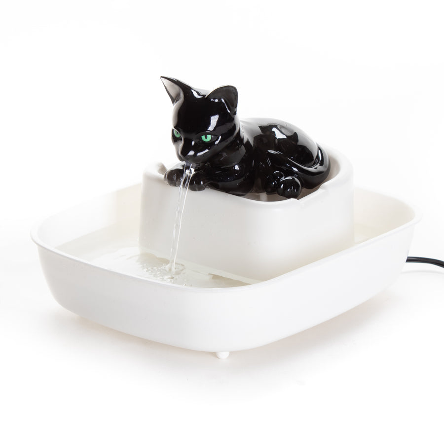 NEW!!! The Drinking Buddy Cat Water Fountain - Black Cat/White Basin –  cocktailsandmeows