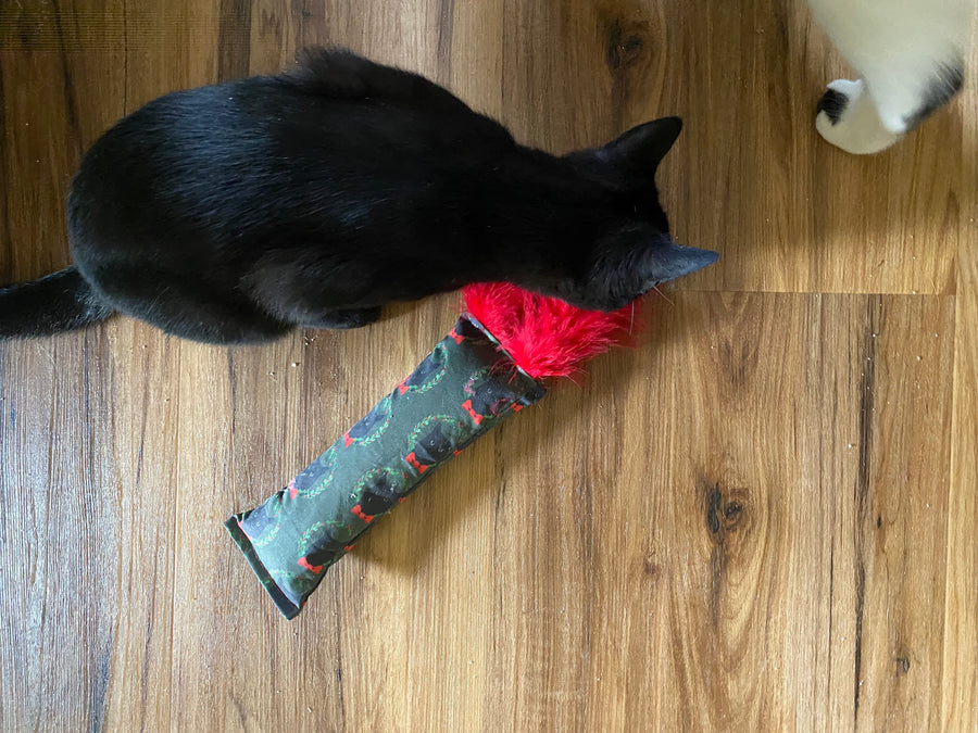 Black Cats with Wreaths Catnip, Silvervine & CRUNCH Kicker with MARIBOU!!!
