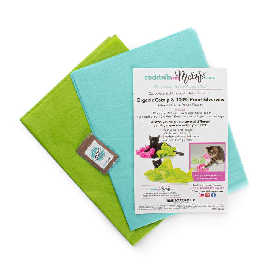 Organic Catnip & Silvervine Infused Paper Sheets (Teal/Green)