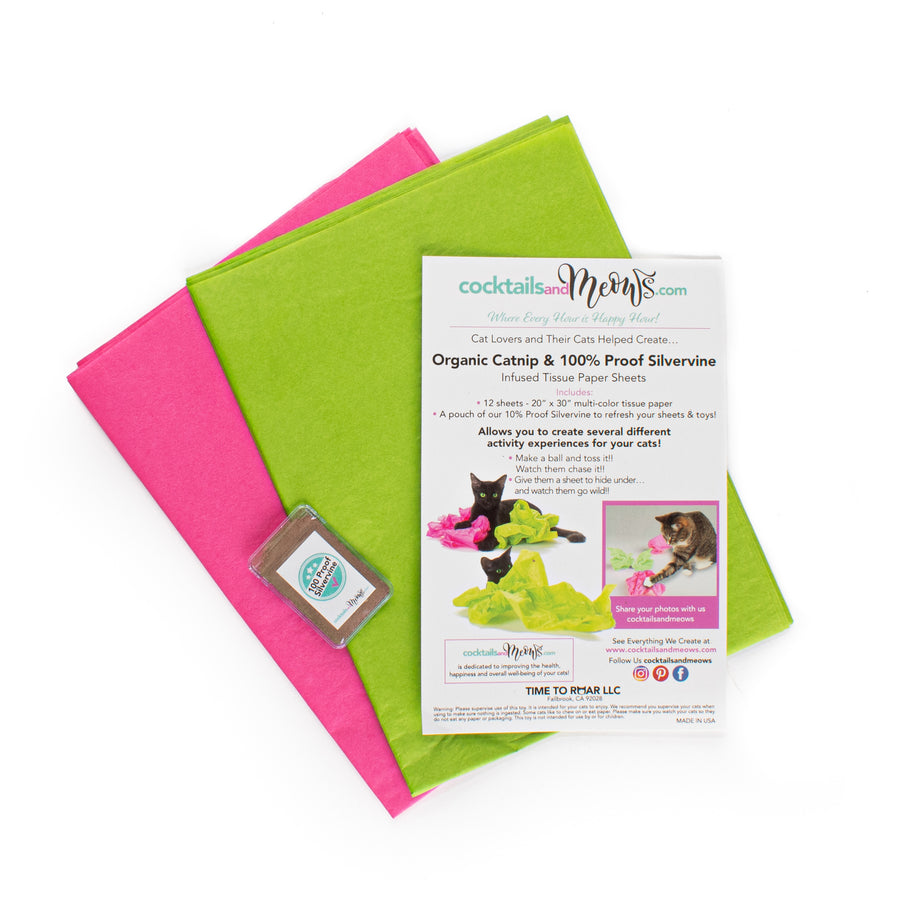Organic Catnip & Silvervine Infused Paper Sheets (Pink/Green)